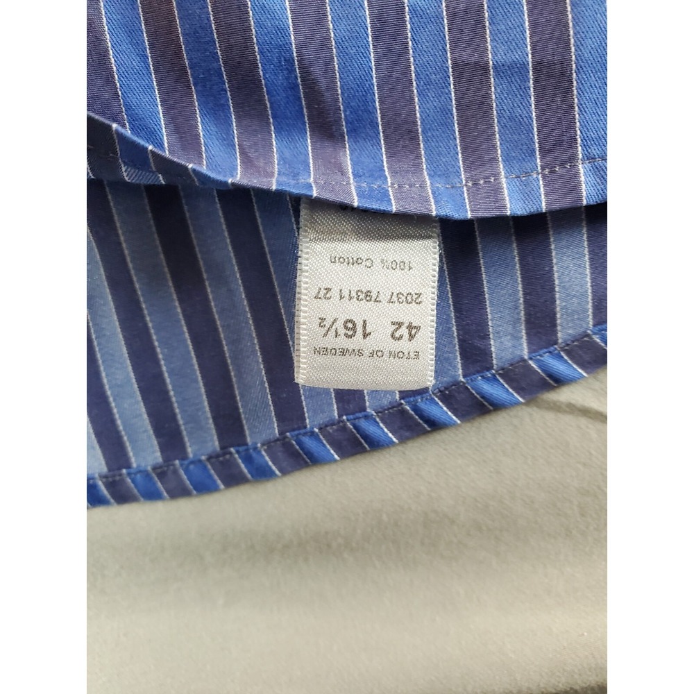 Eton Contemporary Shirt Mens 16.5 42 Blue Striped Button Up Long Sleeve Cotton - Picture 11 of 14